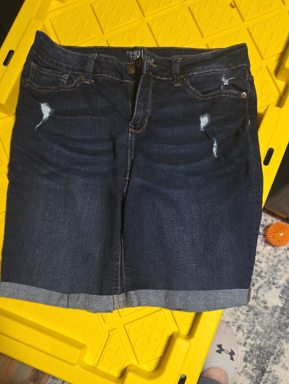 Time and Tru Indigo Distressed Denim Bermuda Shorts